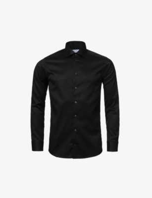 Shop Eton Men's Black Slim-fit Cotton-twill Shirt