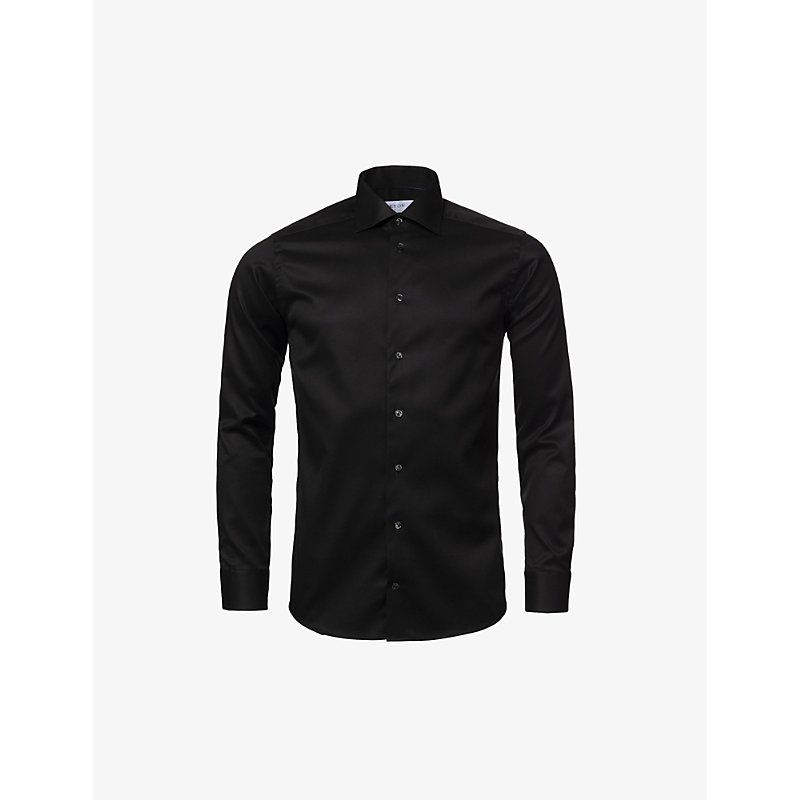 Shop Eton Men's Black Slim-fit Cotton-twill Shirt