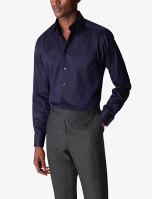 Shop Eton Men's Navy Slim-fit Cotton-twill Shirt In Blue