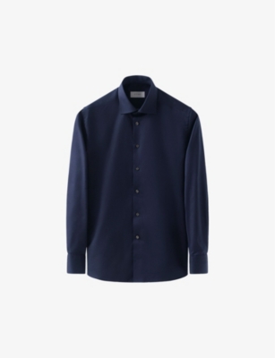 Shop Eton Men's Navy Slim-fit Cotton-twill Shirt In Blue