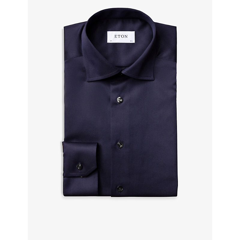Shop Eton Men's Navy Slim-fit Cotton-twill Shirt In Blue