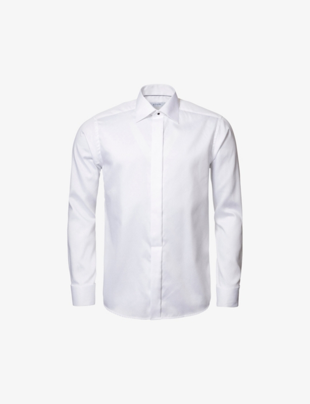 Long-sleeved convertible-cuff regular-fit cotton dress shirt