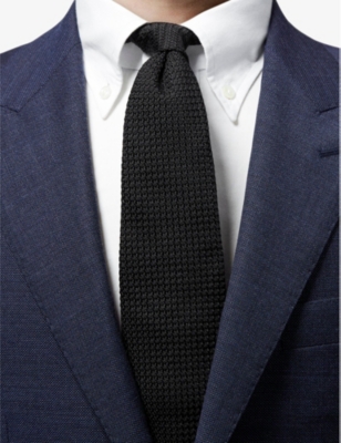 Eton Mens Black Textured Woven Silk Tie In Black