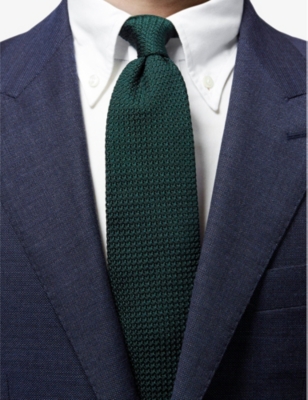 Eton Mens Dark Green Textured Woven Silk Tie In Dark Green