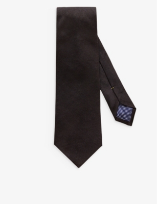Eton Mens Black Geometric-weave Silk Tie In Black