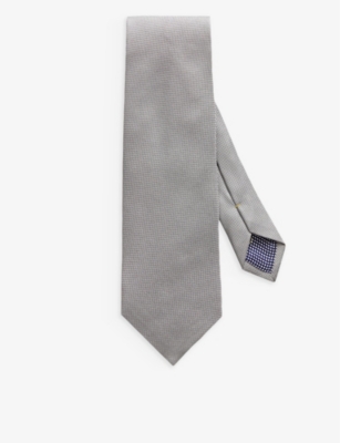 Eton Mens Mid Grey Geometric-weave Silk Tie