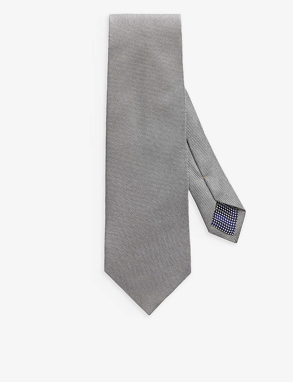 Eton Mens Mid Grey Geometric-weave Silk Tie