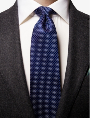 Shop Eton Mens Navy Blue Geometric-pattern Silk Tie
