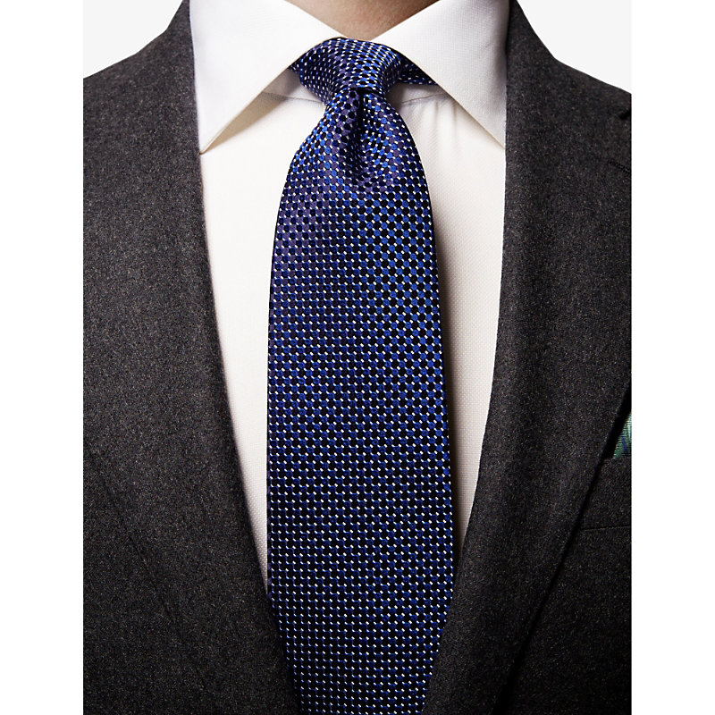 Shop Eton Mens Navy Blue Geometric-pattern Silk Tie