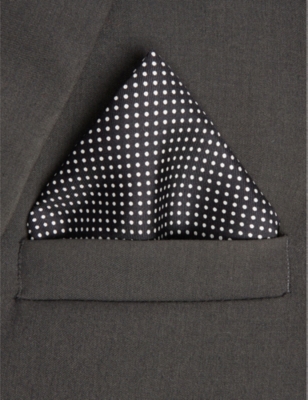 Shop Eton Polka-dot Silk Pocket Square In Black