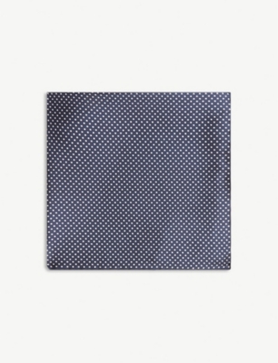 Eton Polka-dot Silk Pocket Square In Blue