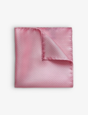 Eton Mens Pink Polka-dot Silk Pocket Square