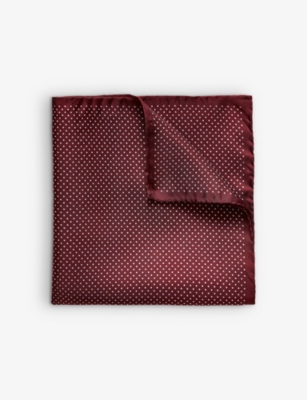 Eton Polka Dot Silk Pocket Square In Red