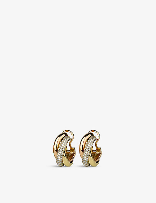 CARTIER: Trinity 18ct white-gold, 18ct rose-gold, 18ct yellow-gold and 0.4ct brilliant-cut diamond earrings