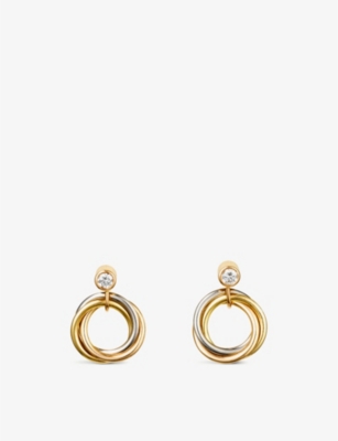 Cartier White, Yellow, Rose Gold And Diamond Trinity Earrings