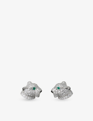 CARTIER: Panthère de Cartier 18ct white-gold, diamond, onyx and emerald earrings