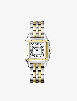 CARTIER：Panthère de Cartier 中号18K 黄金, 不锈钢镶钻腕表