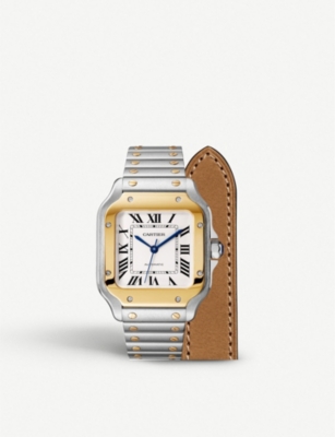 CARTIER Santos de Cartier 18ct gold and stainless steel automatic watch Selfridges