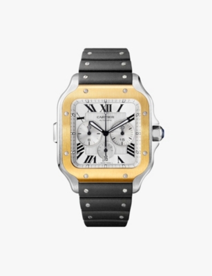 Shop Cartier Mens Gold Crw2sa0008 Santos De Stainless Steel Chronograph Watch With Interchangeable Straps