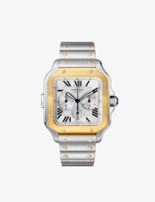 Shop Cartier Mens Gold Crw2sa0008 Santos De Stainless Steel Chronograph Watch With Interchangeable Straps