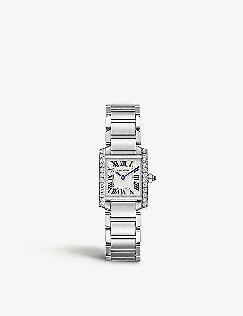 CARTIER: CRW4TA0008 Tank Francaise stainless-steel and 0.49ct diamond quartz watch