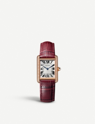 Cartier Tank Louis Small Diamond Rose Gold Leather Strap Women's Watch  WJTA0010