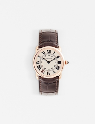 CARTIER   Ronde Louis Cartier 18ct pink gold and alligator small watch