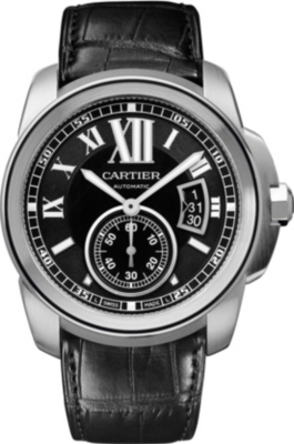 CARTIER   Calibre de Cartier stainless steel and leather watch