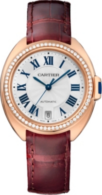 CARTIER   Clé de Cartier 35mm 18ct pink gold, diamond and alligator skin watch