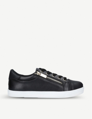 Jagged zip-detail faux-leather trainers 