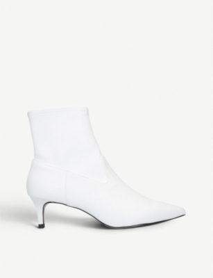 white kitten heel ankle boots