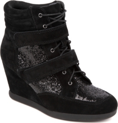 CARVELA Sparkle suede wedge trainers