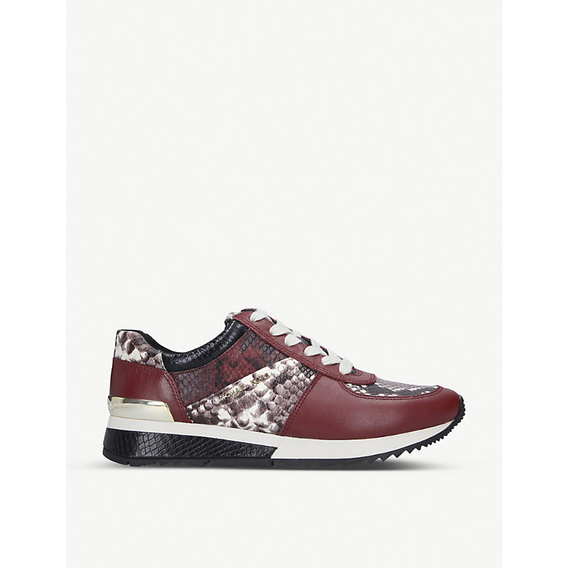 Michael Michael Kors Allie Snakeskin-effect Panelled Leather Trainers In Brown