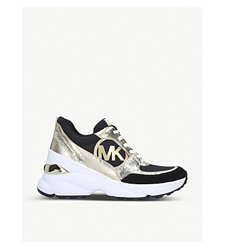 MICHAEL MICHAEL KORS MICKEY PANELLED LEATHER AND CANVAS TRAINERS,27840667