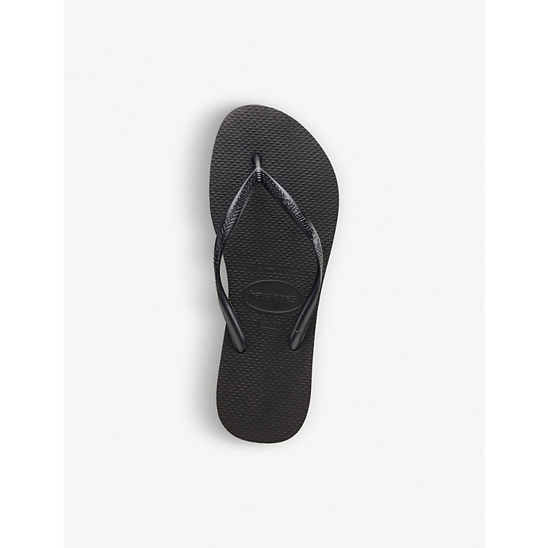 Shop Havaianas Women's Slim Black Logo-embellished Rubber Flip-flops
