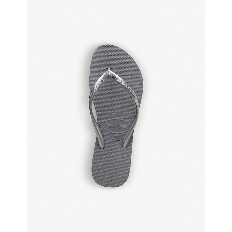 Shop Havaianas Logo-embellished Rubber Flip-flops In Slim Steel Grey