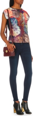 Ted Baker Womens Petraa Petrol Wash Skinny Jeans Dark Green In Animal Print