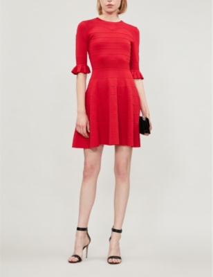 Ted Baker Dyana Frill Knitted Dress In Red