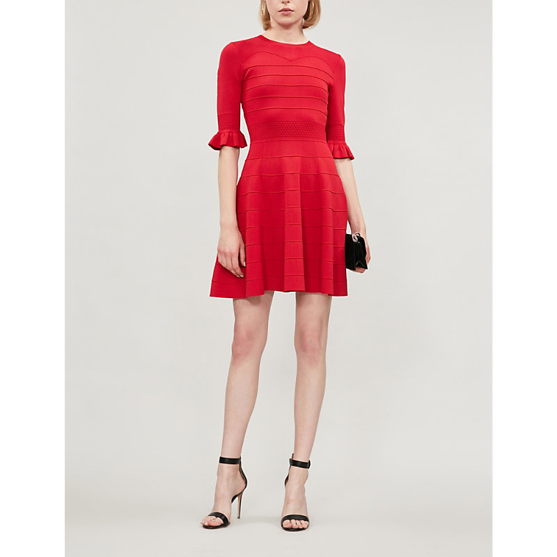 Ted Baker Dyana Frill Knitted Dress In Red