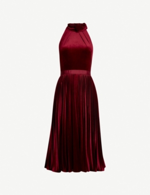 Ted Baker Cornela Pleated Velvet Dress In Oxblood ModeSens