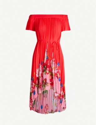 ted baker red pleated dress