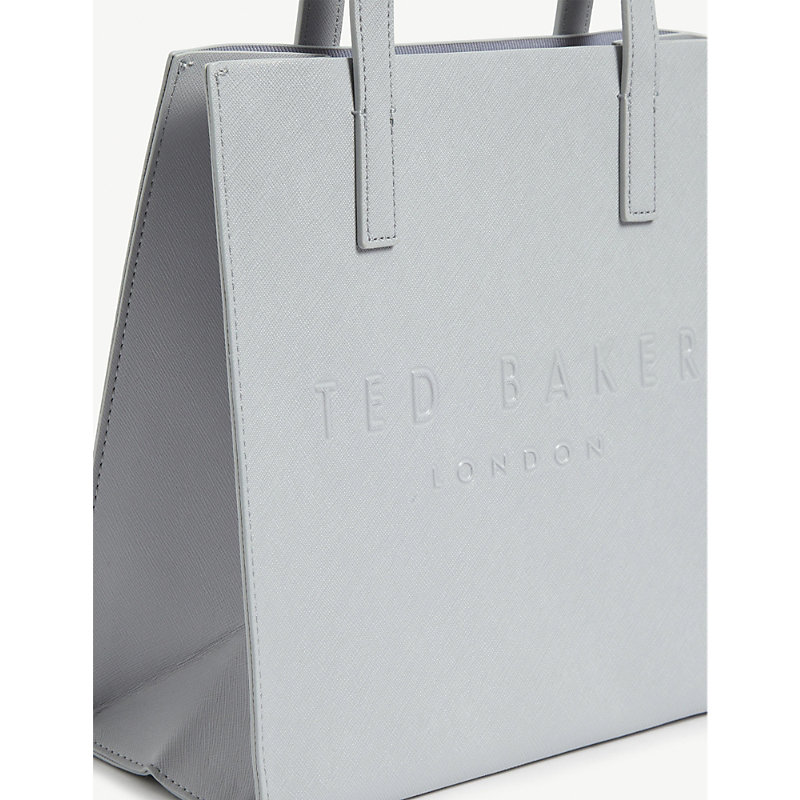 Shop Ted Baker Icon Small Crosshatch Faux-leather Shopper In Lt-grey