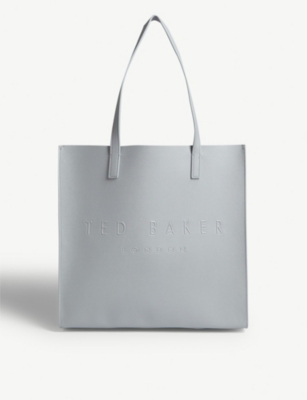 Ted Baker Icon Leather Tote Bag In Light Grey