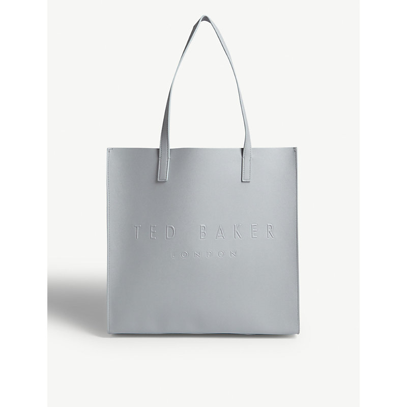 Ted Baker Icon Leather Tote Bag In Light Grey