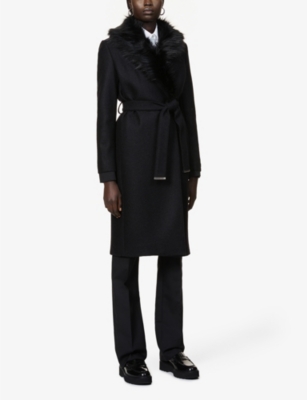 TED BAKER - Corinna faux-fur trim wool-blend coat | Selfridges.com