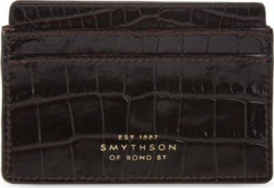 Smythson MARA CROCODILE-EMBOSSED LEATHER CARD HOLDER