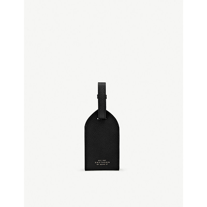 Shop Smythson Black Panama Edge-dyed Leather Luggage Tag 12.3x6.8cm