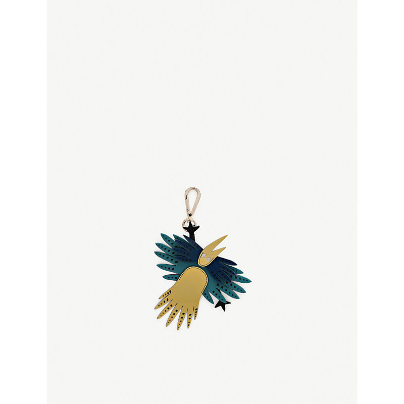 Smythson Bird Leather Bag Charm In Lime Yellow