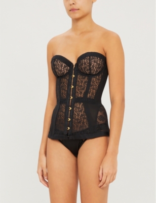 AGENT PROVOCATEUR AGENT PROVOCATEUR WOMENS BLACK MERCY LACE AND MESH CORSET,67077435