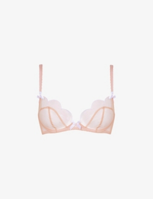 Agent Provocateur Lorna Soft-cup Embroidered Mesh Underwired Bra In Nude/white